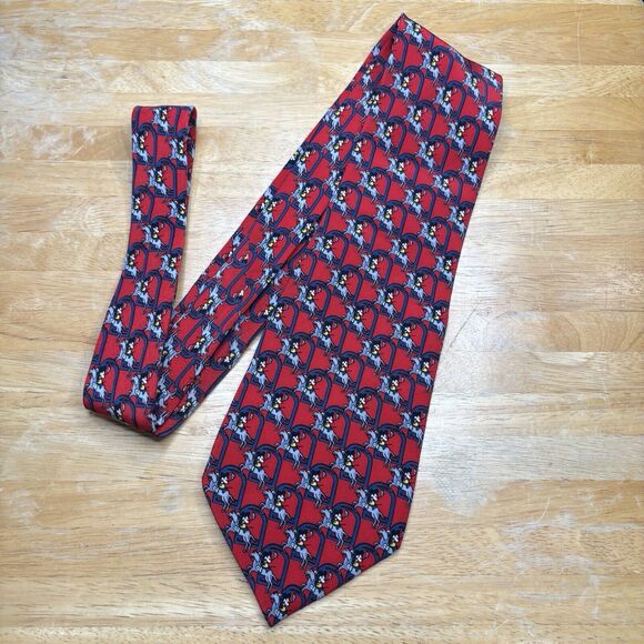 Vintage Mickey Mouse: Balancine Tie Works Equestrian Silk 60” Red Navy Disney - Picture 1 of 5